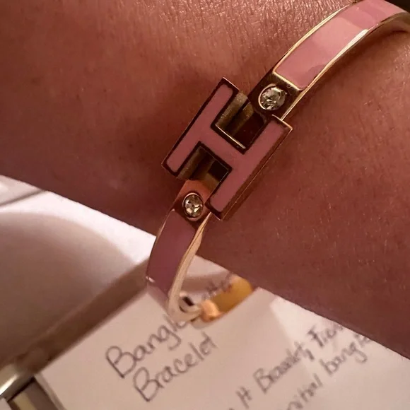 Enamel Letter H Bangle Bracelet - Picture 8 of 10
